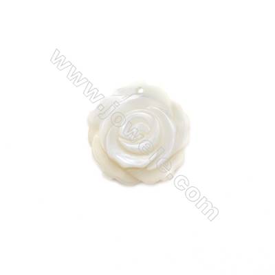 Rose designed White mother-of-pearl natural shell, 15mm, hole 1mm, 30pcs/pack