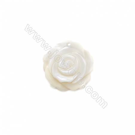 白色薔薇形マザーオブパール　貝殻 15mm 　穴長径1.0mm　x 30個/パック