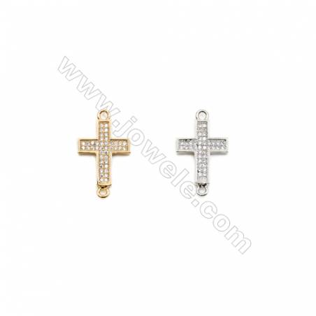 十字架形連接扣 銅鍍(金，白金）鑲鋯石 尺寸 約13x16毫米 孔徑 約1.5毫米 約20個/包