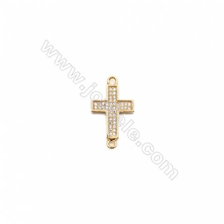 十字架形連接扣 銅鍍(金，白金）鑲鋯石 尺寸 約13x16毫米 孔徑 約1.5毫米 約20個/包