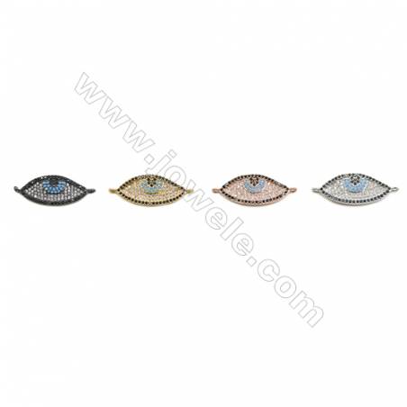 Connecteurs oeil allongé en laiton avec strass couleur or platine noire ou rose d'or Taille 10x23mm trou 1.5mm 10pcs/paquet