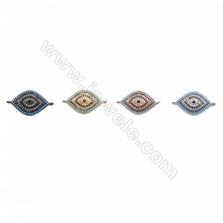 14x21mm  Brass Connectors, Evil Eye, (Gold, White gold, Black, Rose Gold) Plated, CZ Micropave, hole 1.5mm, 10pcs/pack