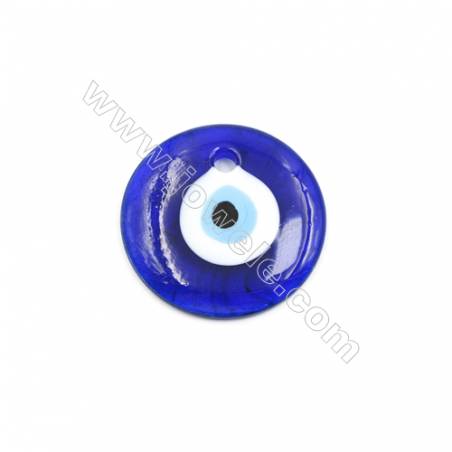 Handmade Evil Eye Lampwork Pendants, Dark Blue, Rondelle Single-side, Diameter 60mm, Thickness 8mm, Hole: 6..5mm, 20pcs/pack