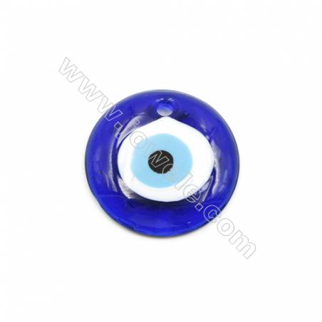 Handmade Evil Eye Lampwork Pendants, Dark Blue, Single-side, Diameter 55mm, Thickness 10mm, Hole: 4.5mm, 30pcs/pack