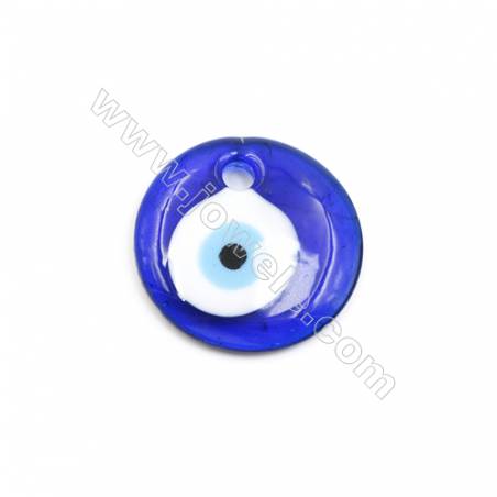 Handmade Evil Eye Lampwork Pendants, Dark Blue, Rondelle Single-side, Diameter 40mm, Thickness 7mm, Hole: 5.5mm, 30pcs/pack