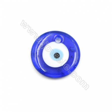 Blauer Anhänger  einseitig Murano Glas  rund und flach  Durchmesser 35mm  Loch 4.5mm  30 Stck / Packung