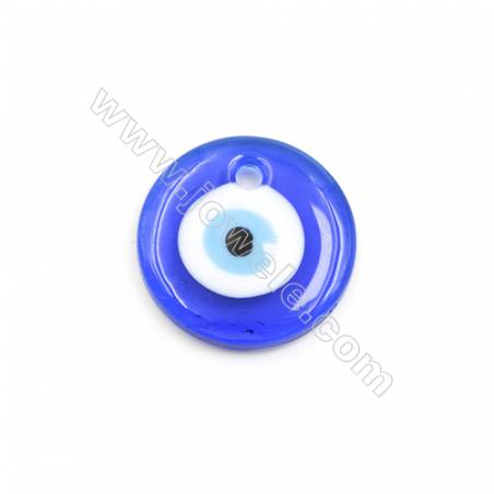 Handmade Evil Eye Lampwork Pendants, Dark Blue, Rondelle Single-side, Diameter 30mm, Thickness 5mm, Hole: 4mm, 40pcs/pack