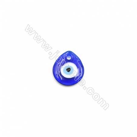 Handmade Evil Eye Lampwork Beads, Dark Blue, Single-side Teardrop, Size 30x34mm, Thickness 5.5mm, Hole 4.5mm, 40pcs/pack