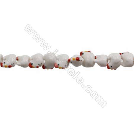 Handmade Mix Color Porcelain/Ceramic Beads Strands, Chinese Zodiac Chicken, Size 18x19mm, Hole 2mm, about 24 beads/strand