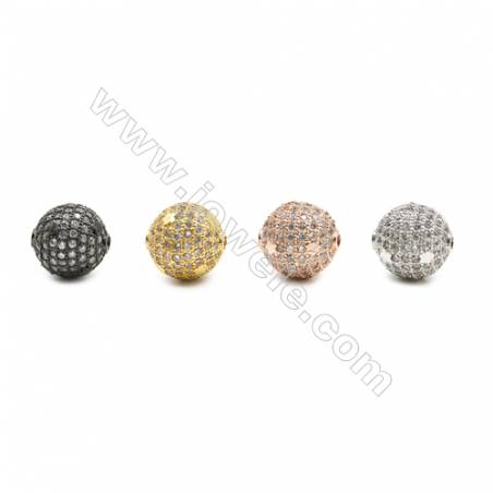 13mm  Brass Round Bead, Plated, CZ Micropave, Hole 2mm, 10pcs/pack