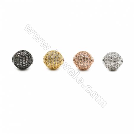 11mm  Brass Round Bead, Plated, CZ Micropave, Hole 2mm, 15pcs/pack