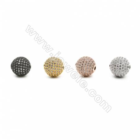 11mm  Brass Round Beads, (Gold, Rhodium, Black, Rose Gold) Plated, CZ Micropave, Hole 2mm, 10pcs/pack