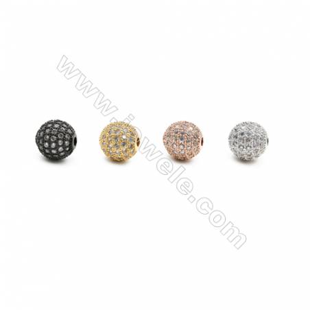 Perles ronde en laiton avec strass couleur or noire ou or rose Taille 10mm de diamètre，trou 2.0mm 15pcs/paquet