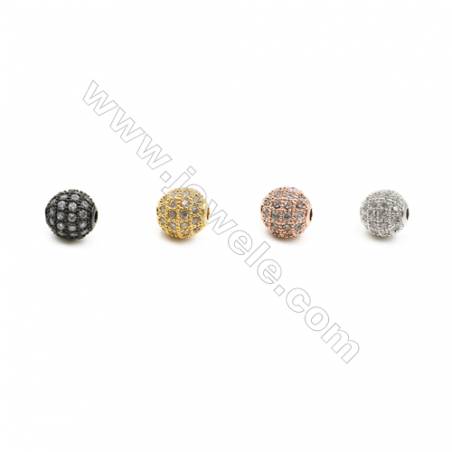Cuentas redondas cobre (Oro  platino oro rosa negra)Con incrustaciones de zircon Diámetro Acerca 8Mm Hoyo interno 1.5Mm x20/paqu