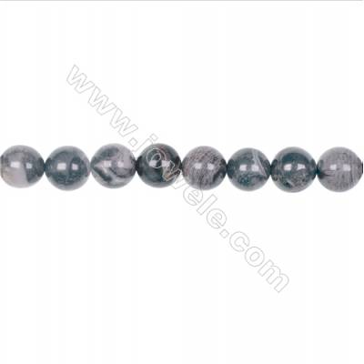 Jaspe de feuille d'argent noir perle rond sur fils  Diamètre 10mm   trou 1.0mm  39perles / fil  15 ~ 16 "