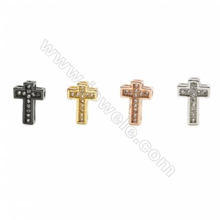 Breloques croix en laiton avec strass couleur or platine noire ou or rose Taille 7x10mm  épaisseur 3.0mm 50pcs/paquet