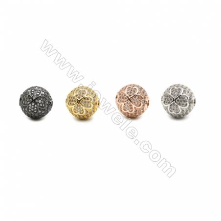 銅製品圓形珠子 尺寸12毫米  x10個/包 銅鍍（金，白金，槍黑，玫瑰金）   鑲鋯石 四葉草