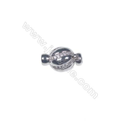 Wholesale 925 silver platinum plated zircon jewelry findings ball clasp-841137 12x19mm