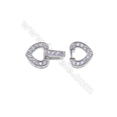 925 Silver snap clasp platinum plated heart zircon connecting clasp-841072 x 1pc 10x10mm