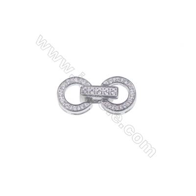 Silver pearl clasp platinum plated round zircon connector-841076 x 1pc 9mm
