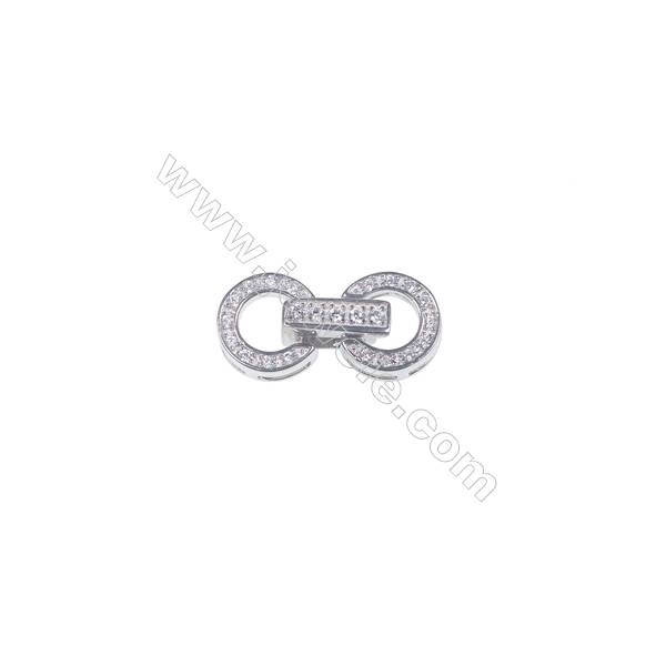 Silver pearl clasp platinum plated round zircon connector-841076 x 1pc 9mm