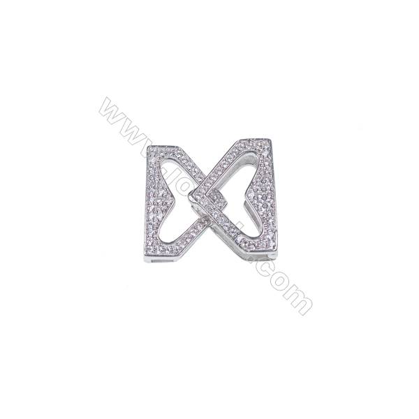Triangle shape 925 silver platinum plated zircon micro pave pearl clasp for necklace bracelet-841170 x 1pc 11x17mm
