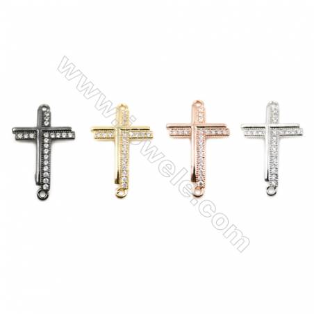 14x24mm Brass Connector, cross, (Gold, Platinum, Rose Gold, Gun black) Plated, CZ Micropave, thick 1.5mm, Hole 1mm, 40pcs/pack