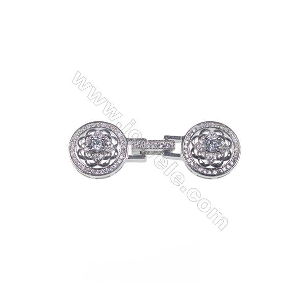 Round flower micro pave zircon stone 925 sterling silver connector clasp for necklace making-841126 x 1pc 14mm