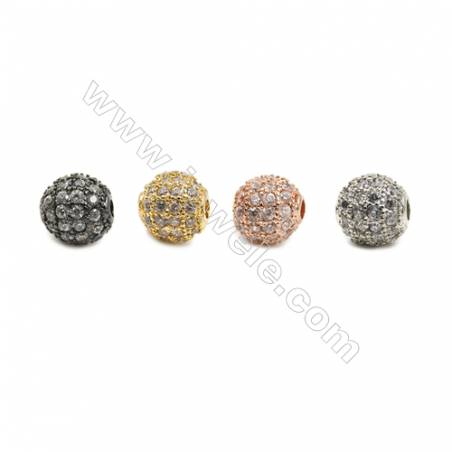 銅製品珠子 尺寸8毫米 孔徑2毫米 x20個/包 銅鍍（金，白金，槍黑，玫瑰金） 圓形 鑲鋯石