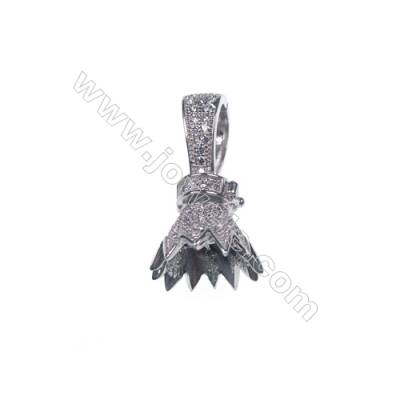925 sterling silver crown platinum plated CZ micro pave clasp for pendant-83898 13x23mm x 1pc
