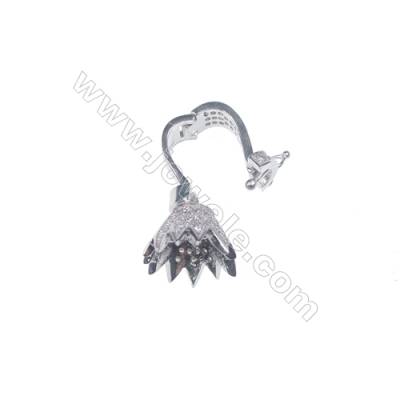 925 sterling silver crown platinum plated CZ micro pave clasp for pendant-83898 13x23mm x 1pc