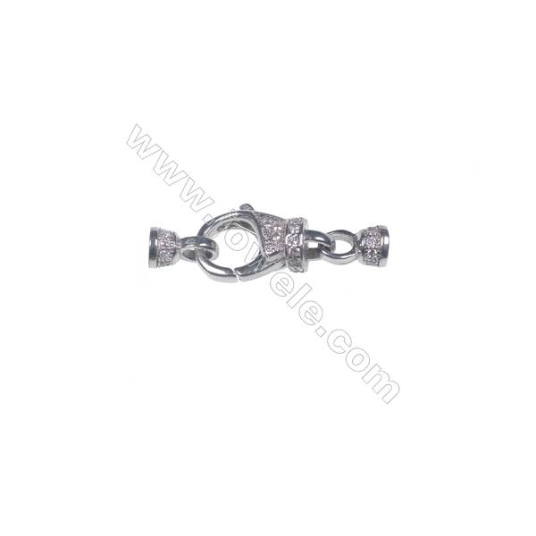 Wholesale 925 silver platinum plated CZ lobster claw clasp connetor for necklace-841134 x 1pc 8x14mm