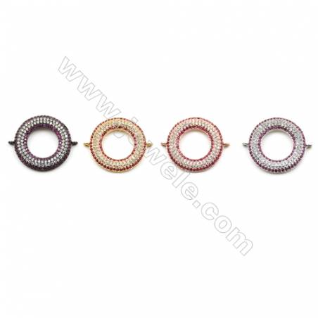 21mm  Brass Connector, Doughnut, CZ Micropave, thick 3mm, 5pcs/pack