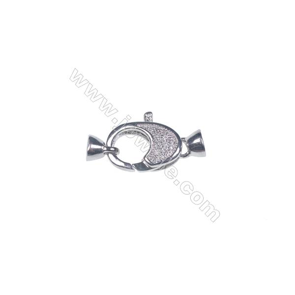 Wholesale zircon micro pave 925 silver platinum plated lobster claw clasp connector for necklace-83963 12x15mm  x 1pc