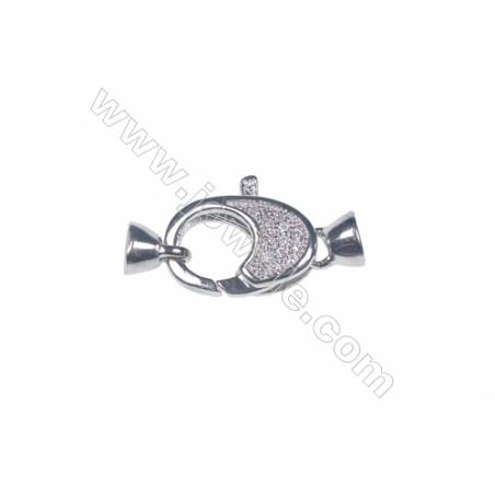 Wholesale zircon micro pave 925 silver platinum plated lobster claw clasp connector for necklace-83963 12x15mm  x 1pc