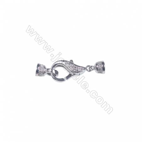 925 silver platinum plated zircon micro pave lobster claw clasp connetor for necklace--841171 x 1pc 6x13mm