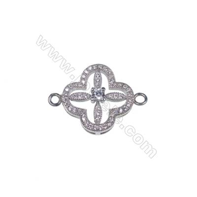 Breloque florale pour bracelet en Argent 925 rhodié avec Zirconium-BS7225 16x20mmx1pc