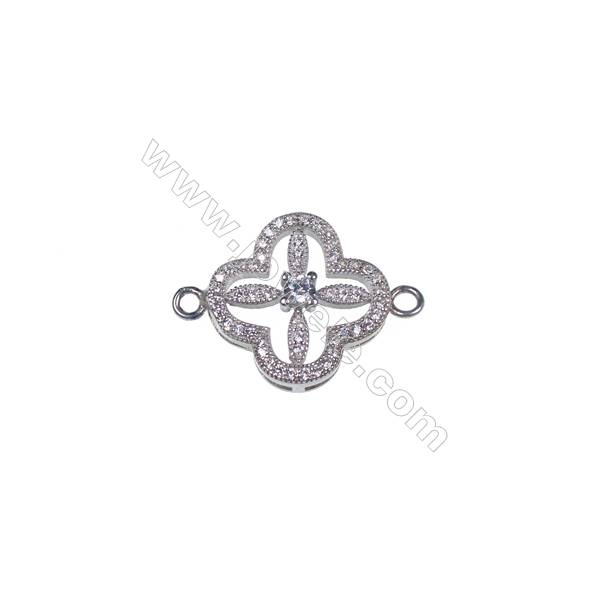 Breloque florale pour bracelet en Argent 925 rhodié avec Zirconium-BS7225 16x20mmx1pc