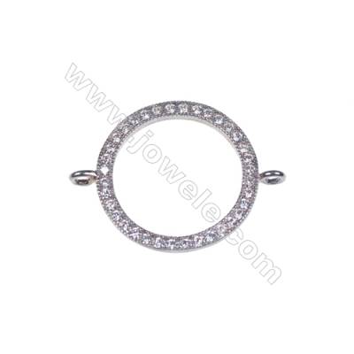 18mm round 925 sterling silver platinum filled micro pave CZ zircon necklace connector fine jewelry findings -BS6012