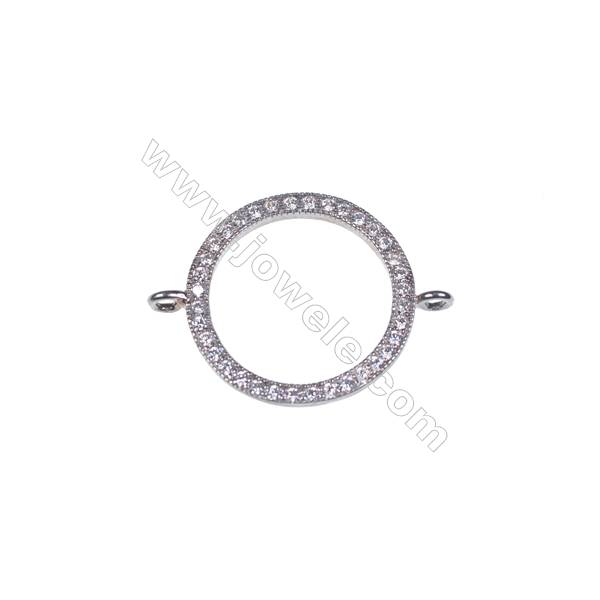 18mm round 925 sterling silver platinum filled micro pave CZ zircon necklace connector fine jewelry findings -BS6012
