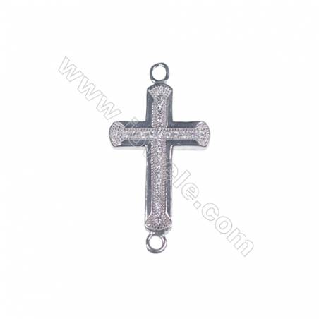 Breloque en croix en Argent 925 rhodié avec Zirconium-BS3002  14x29mmx 1pc