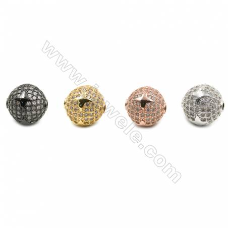 13mm  Brass beads, (Gold, Rhodium, Rose Gold, Gun black) Plated, CZ Micropave, Hole 2mm, 10pcs/pack