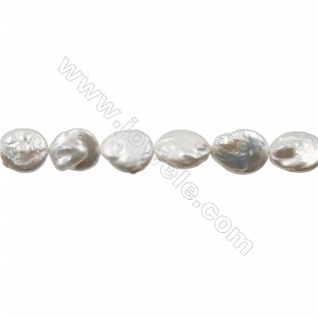 Natural Fresh Water Pearl  Button Beads  Size 20~21x15~17 mm  Hole 0.7 mm 15~16"/strand
