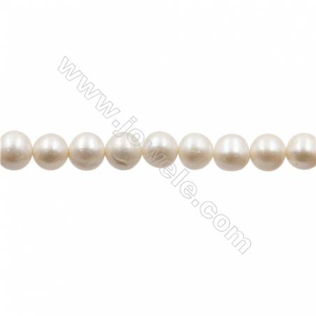 Perles culturelles perles d'eau douce blanche ronde sur fil  Taille 9~10mm  trou 0.7mm  x1fil 15~16"