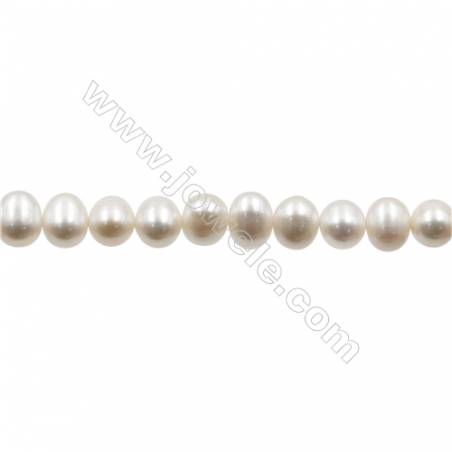 Perles culturelles perles d'eau douce blanche ronde sur fil  Taille 7~8mm  trou 0.7mm  x1fil 15~16"