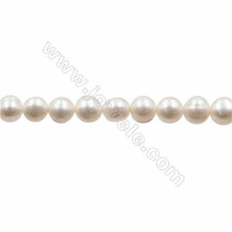 Perles culturelles perles d'eau douce blanche sur fil  Taille 8~9mm  trou 0.7mm  x1fil 15~16"
