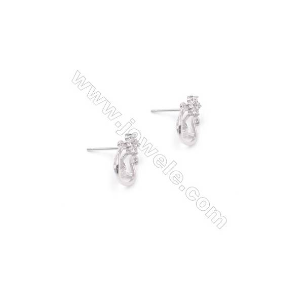 Clou d'oreille pour perles semi-percée en argent 925 rhodié avec Zirconium-E2767 9x13mm x 1paire