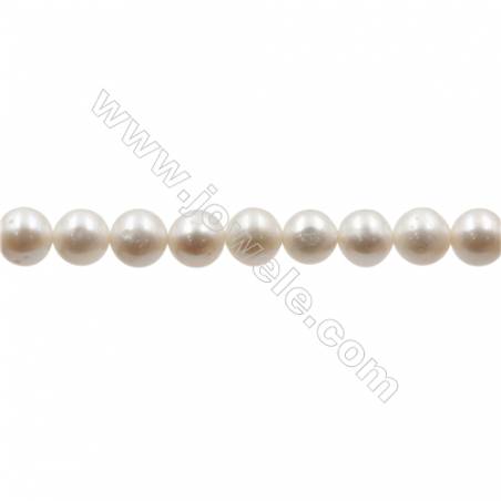 Perles culturelles perles d'eau douce blanche ronde sur fil  Taille 7~8mm  trou 0.7mm x1fil 15~16"