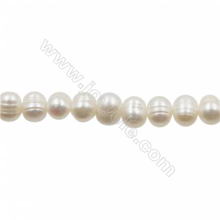 Perles culturelles perles d'eau douce blanche sur fil  Taille 7~8  mm  trou 0.7mm x1fil 15~16"