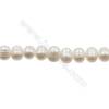 Perles culturelles perles d'eau douce blanche sur fil  Taille 7~8  mm  trou 0.7mm x1fil 15~16"